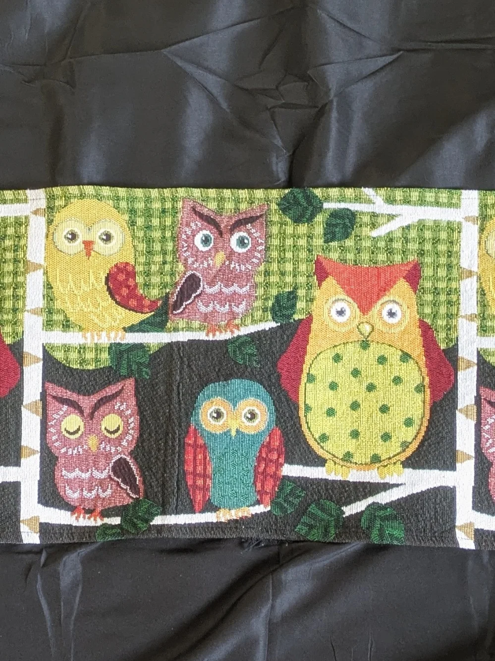 Colorful Owl Table Runner - Whimsical Forest Motif